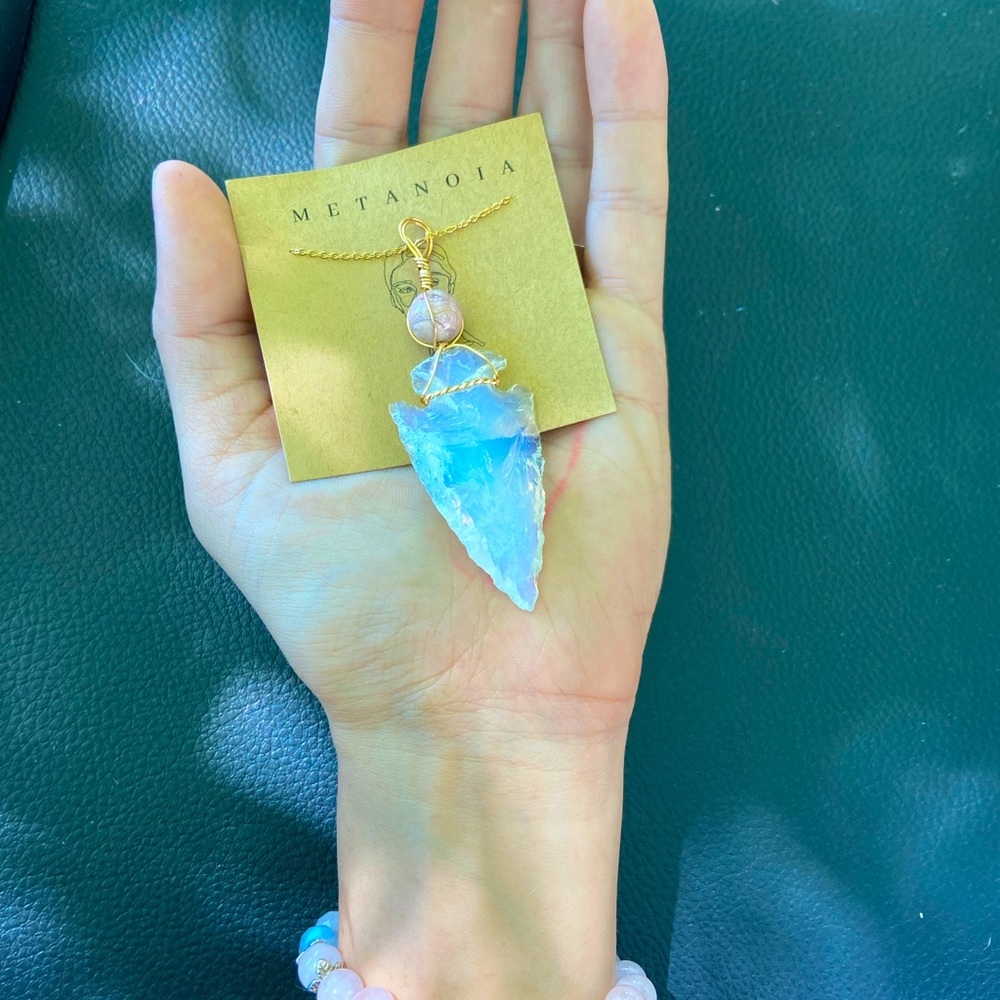 Opalite Arrowhead & Rhodonite Necklace